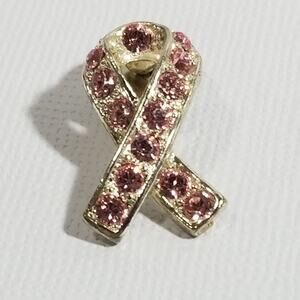 pink crystal breast cancer awareness ribbon pin USA 1"